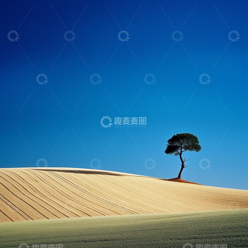 高清大图下载【趣麦麦图】山坡上孤独的一棵树1