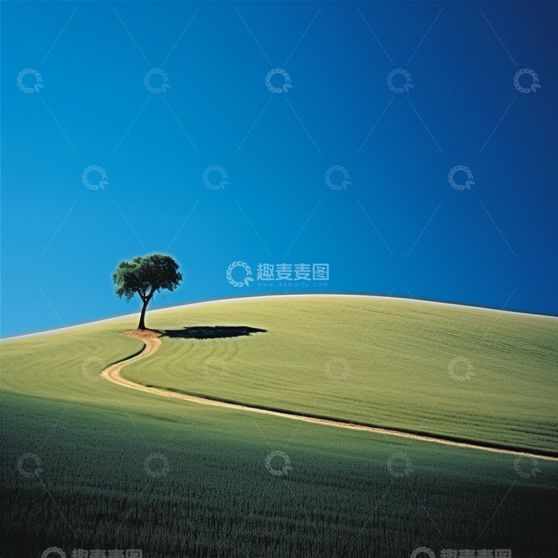 高清大图下载【趣麦麦图】山坡上孤独的一棵树