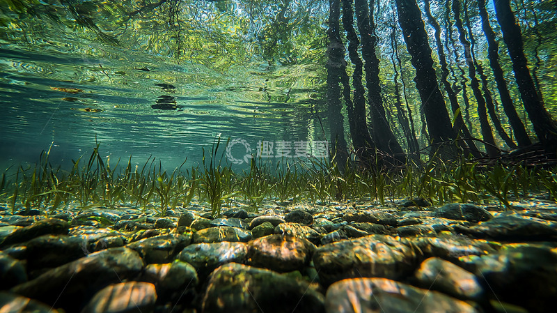 高清大图下载【趣麦麦图】清澈河水石头水下风景1