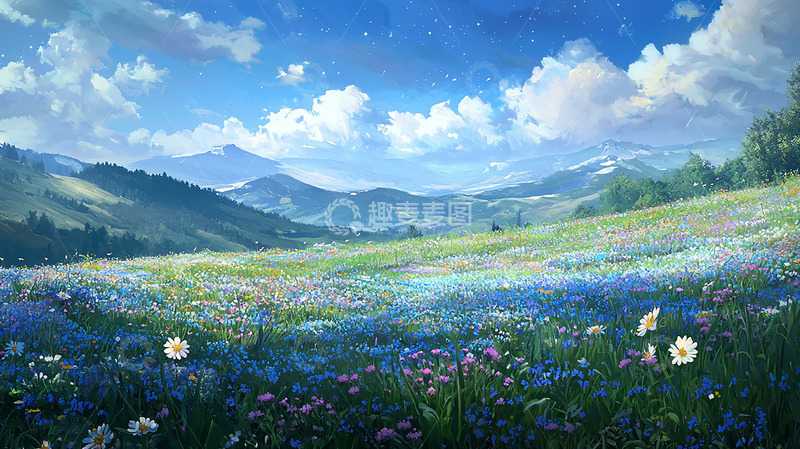 高清大图下载【趣麦麦图】草地花海夜晚1