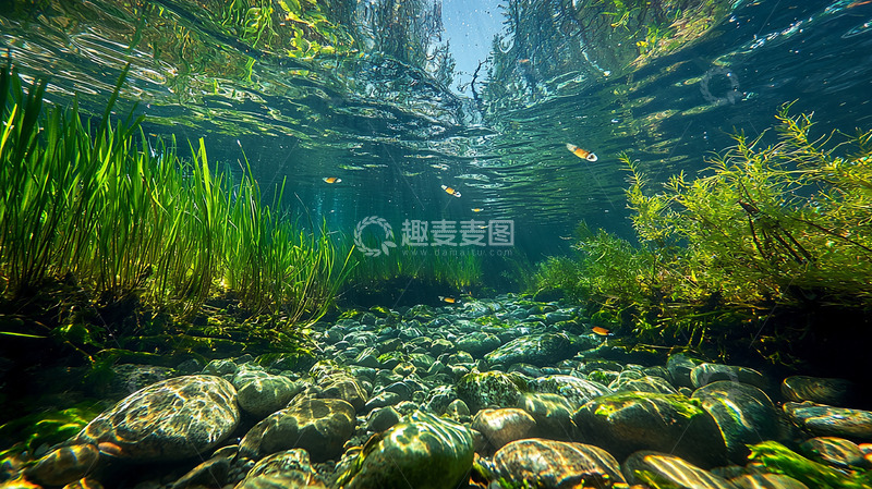 高清大图下载【趣麦麦图】清澈河水石头水下风景