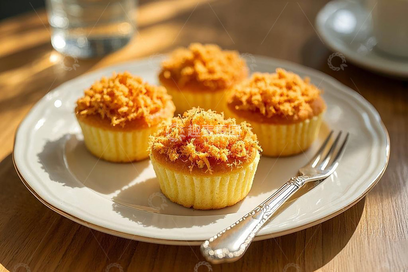 高清大图下载【趣麦麦图】肉松蛋糕纸杯蛋糕叉子水杯咖啡杯