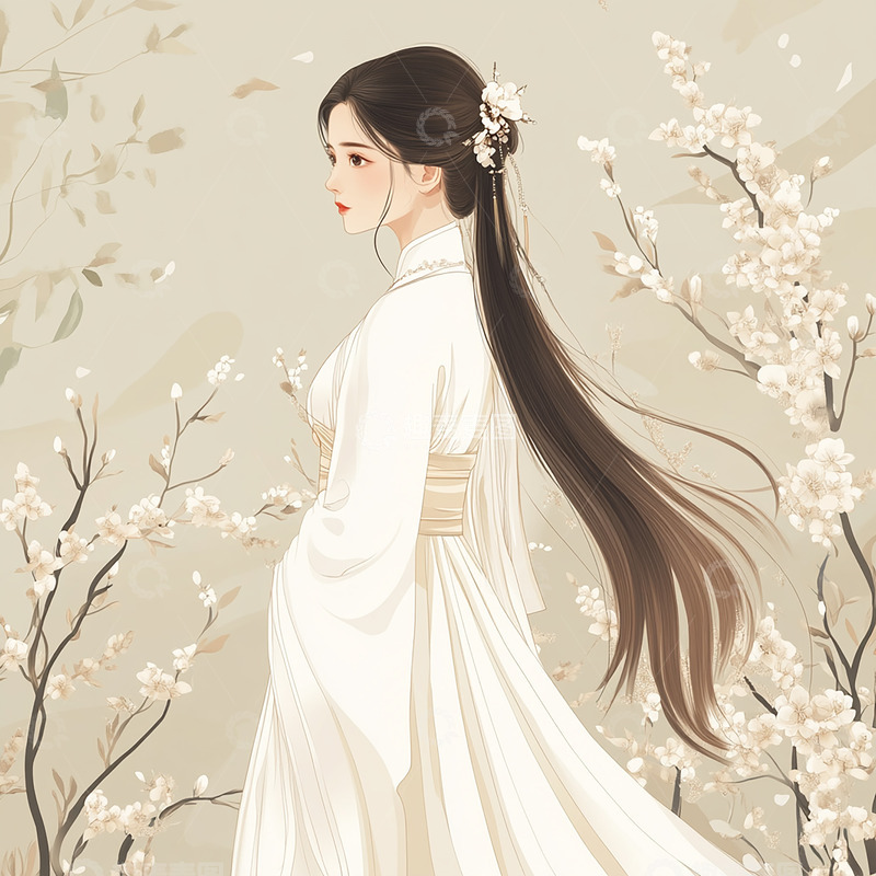 高清大图下载【趣麦麦图】唯美古风女神节工笔画素材