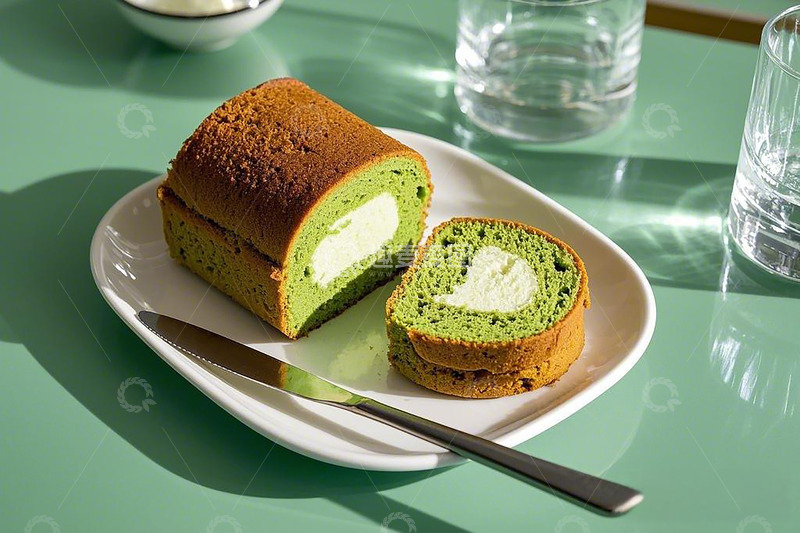 高清大图下载【趣麦麦图】抹茶蛋糕卷甜品1