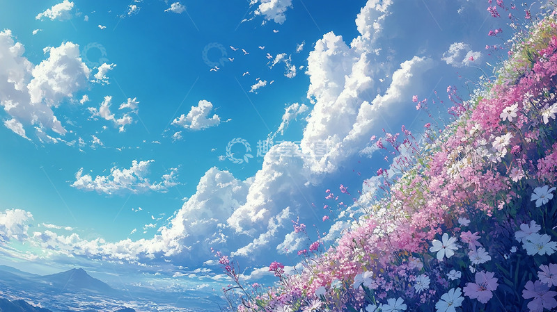 高清大图下载【趣麦麦图】春天花海百花蓝天白云3