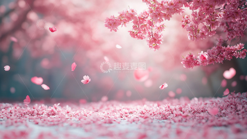 高清大图下载【趣麦麦图】粉色樱花桃花花瓣背景素材1