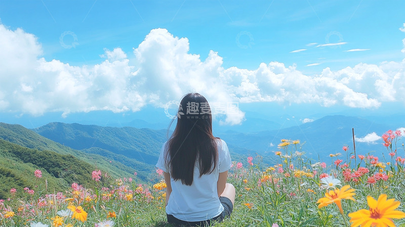 高清大图下载【趣麦麦图】春天花海百花蓝天白云2