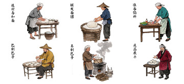 古法包子制作工艺流程插画