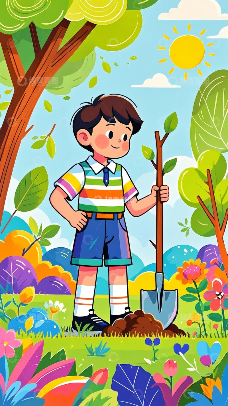高清大图下载【趣麦麦图】植树节 学生植树5