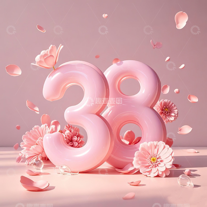 高清大图下载【趣麦麦图】数字38艺术字妇女节女神节背景素材5