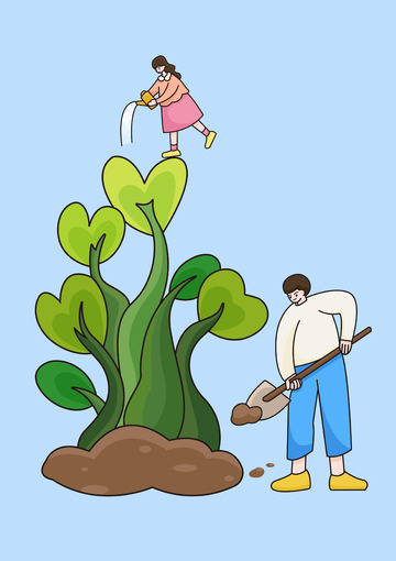 植树人物扁平插画