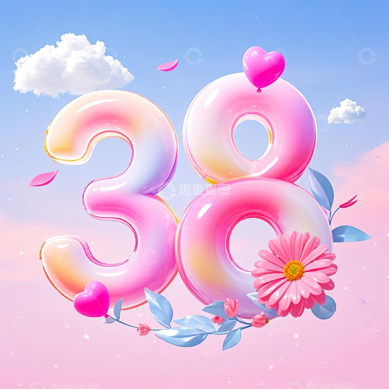 高清大图下载【趣麦麦图】数字38艺术字妇女节女神节背景素材1