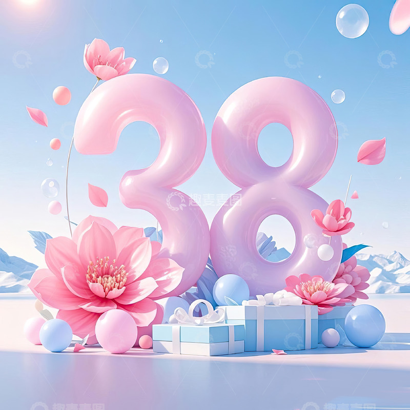 高清大图下载【趣麦麦图】数字38艺术字妇女节女神节背景素材11