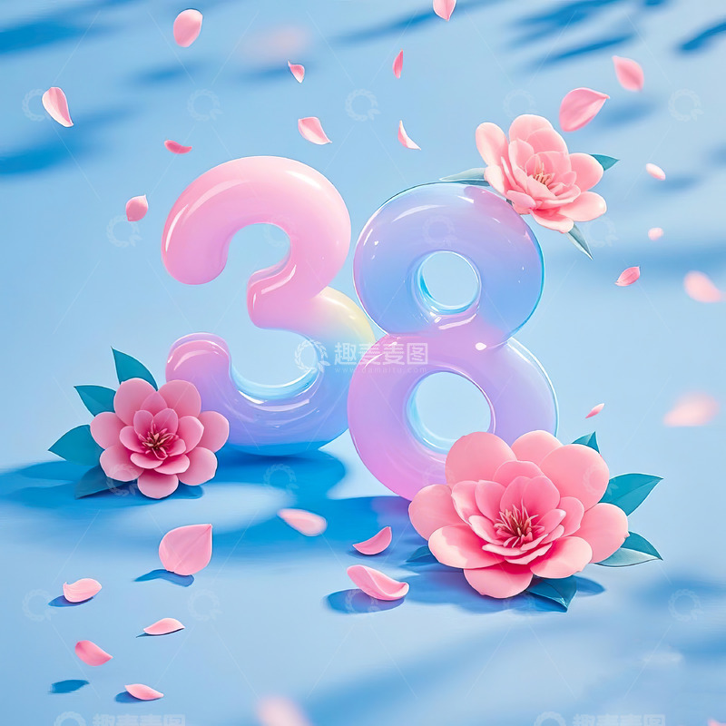 高清大图下载【趣麦麦图】数字38艺术字妇女节女神节背景素材6