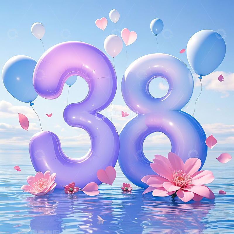 高清大图下载【趣麦麦图】数字38艺术字妇女节女神节背景素材