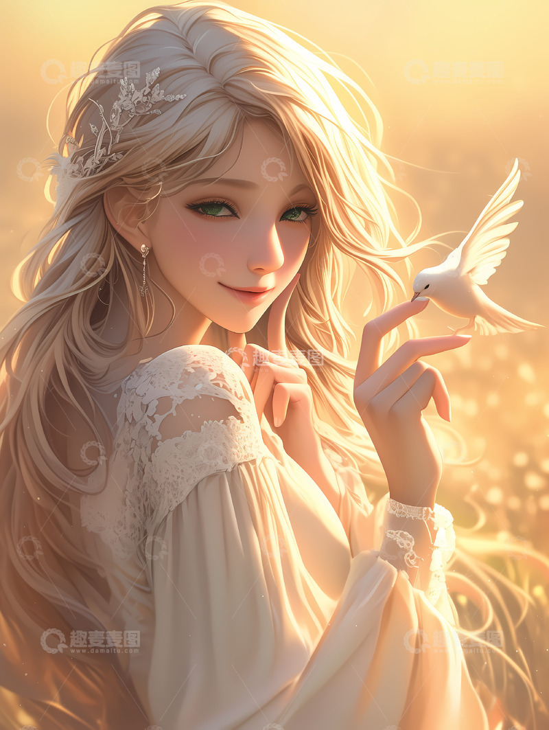 高清大图下载【趣麦麦图】天使女孩-降临