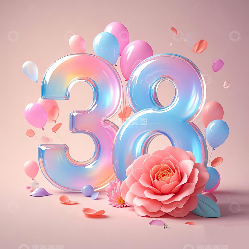 高清大图下载【趣麦麦图】数字38艺术字妇女节女神节背景素材8