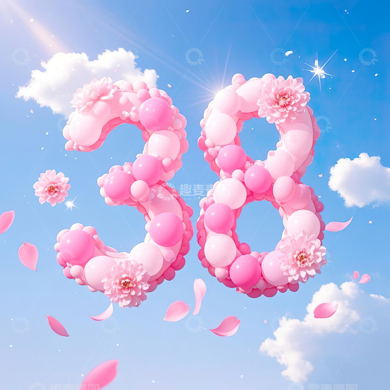 高清大图下载【趣麦麦图】数字38艺术字妇女节女神节背景素材4