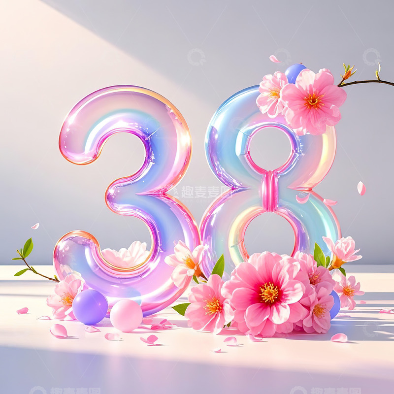 高清大图下载【趣麦麦图】数字38艺术字妇女节女神节背景素材15