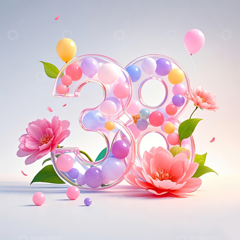 高清大图下载【趣麦麦图】数字38艺术字妇女节女神节背景素材2