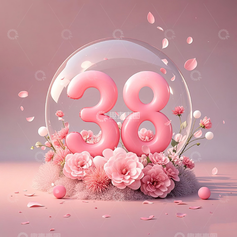 高清大图下载【趣麦麦图】数字38艺术字妇女节女神节背景素材7