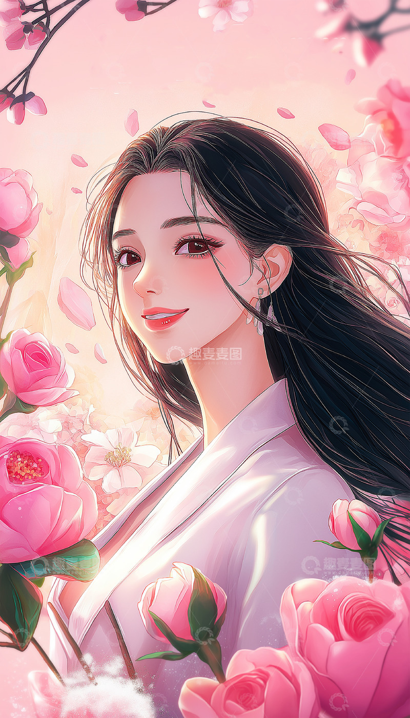 高清大图下载【趣麦麦图】妇女节女神节花丛插画背景2