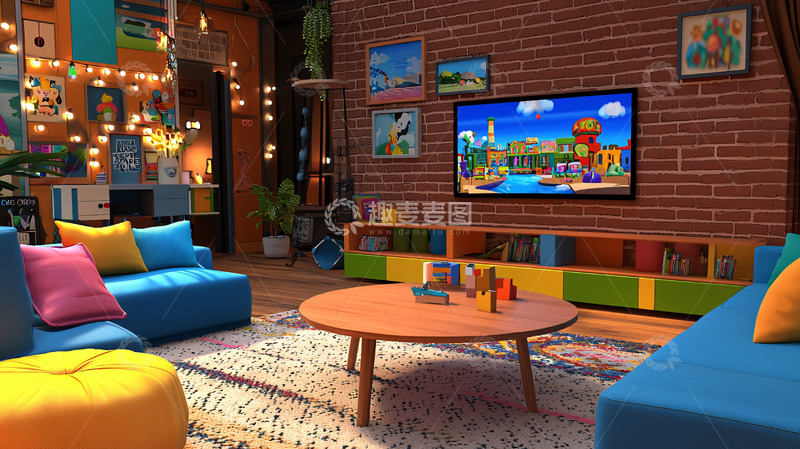 源文件下载【趣麦麦图】彩色卡通客厅