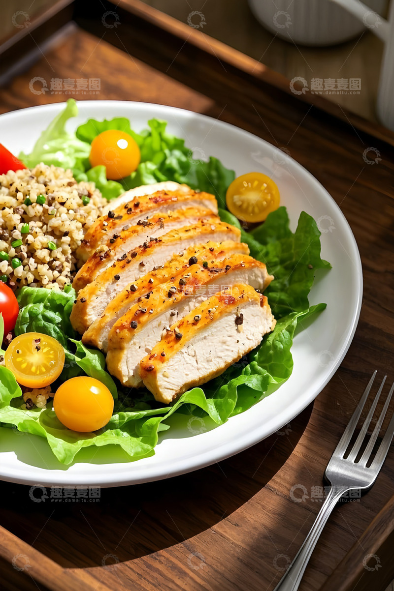高清大图下载【趣麦麦图】鸡胸肉轻食沙拉美食摄影