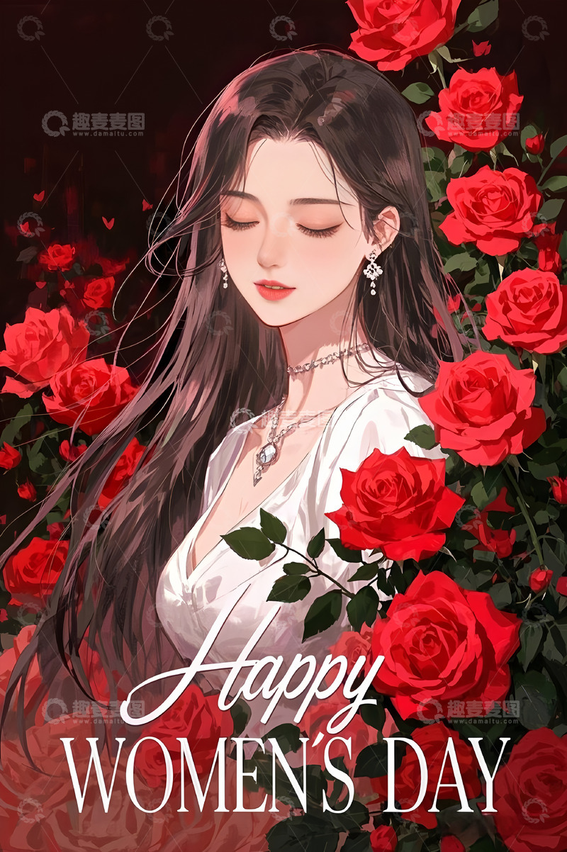 高清大图下载【趣麦麦图】妇女节女神节花丛插画背景1