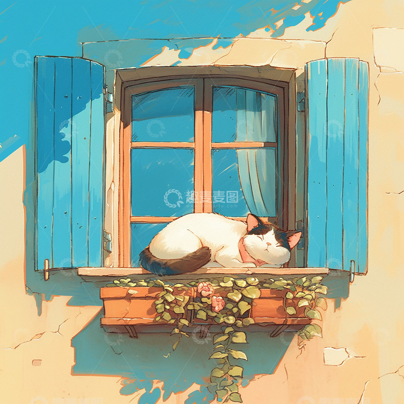 高清大图下载【趣麦麦图】春日窗台猫猫休息
