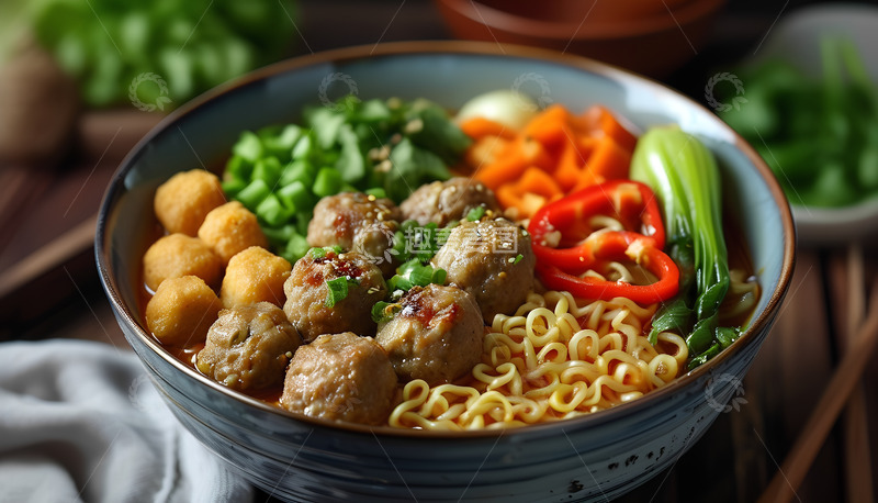 高清大图下载【趣麦麦图】-香辣牛肉丸方便面摄影图