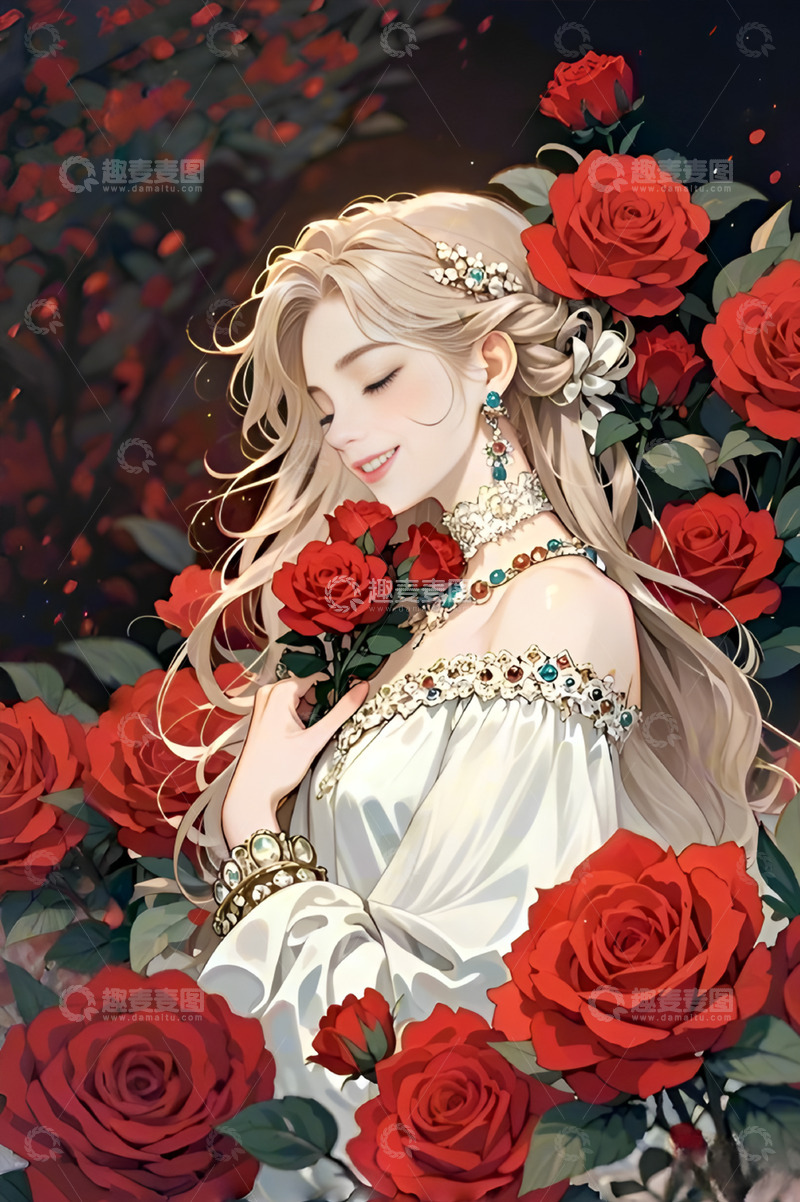 高清大图下载【趣麦麦图】妇女节女神节花丛插画背景