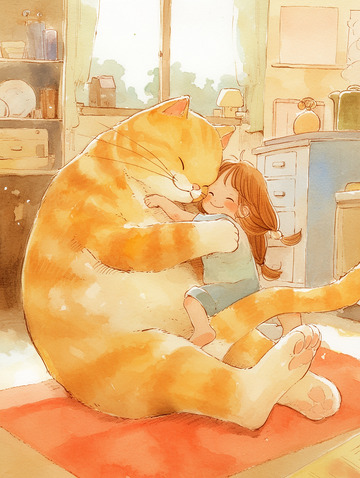 女孩和猫春日素材