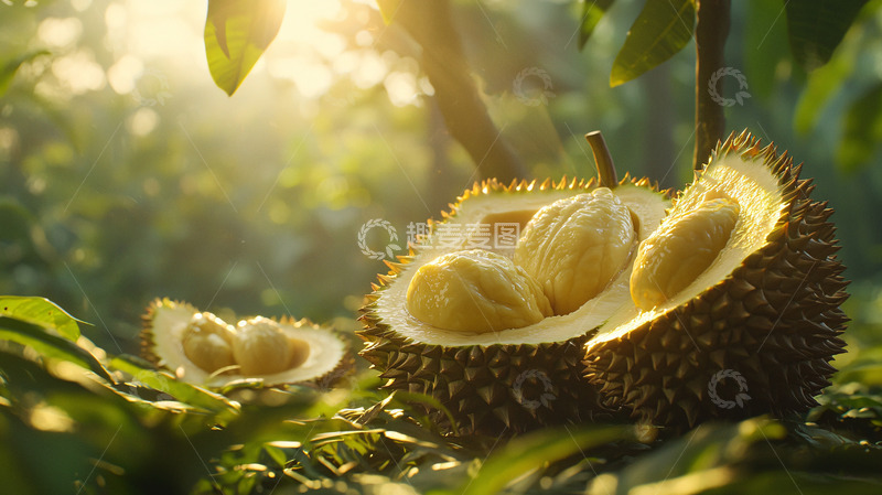 高清大图下载【趣麦麦图】阳光下打开的榴莲