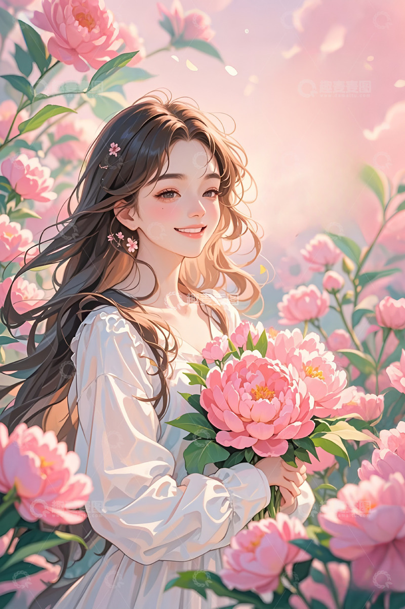 高清大图下载【趣麦麦图】妇女节女神节花丛插画背景3
