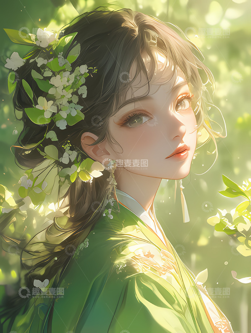 高清大图下载【趣麦麦图】春日女孩--插画1