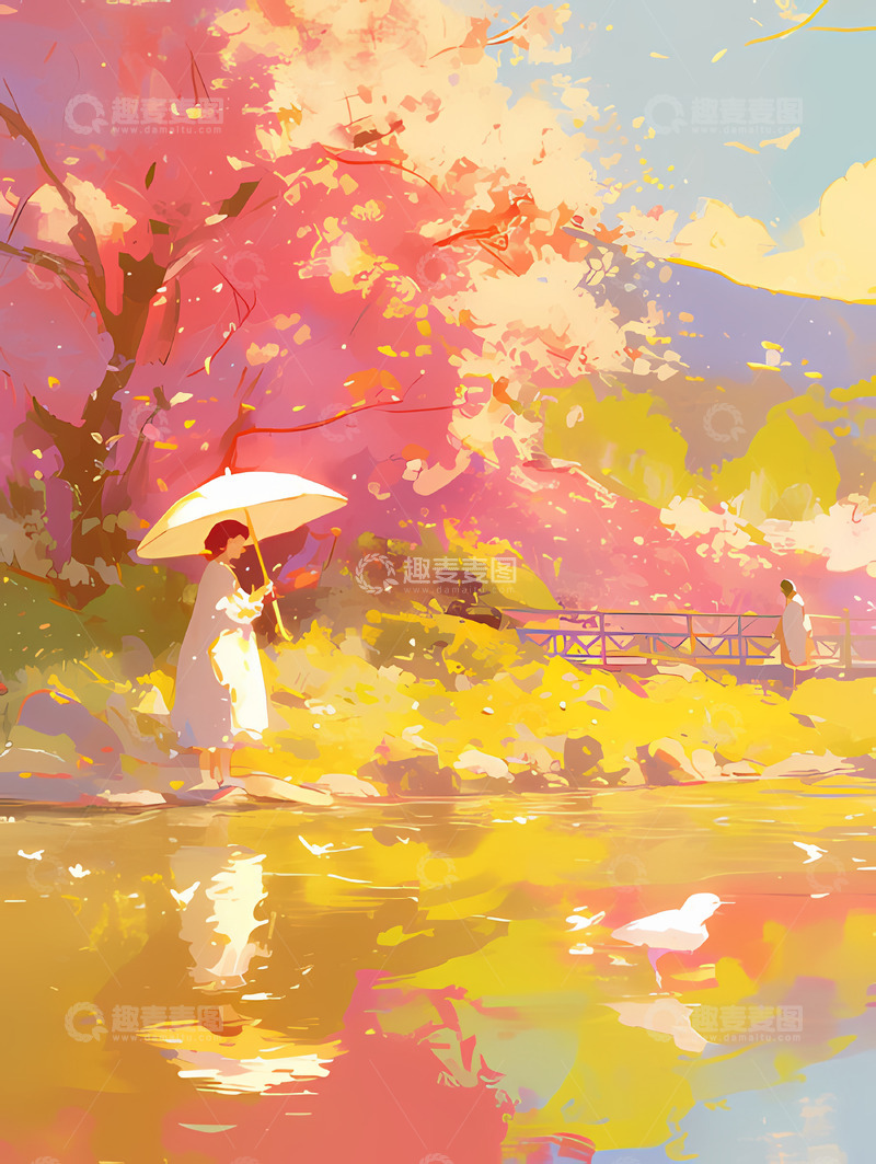 高清大图下载【趣麦麦图】春日--插画1