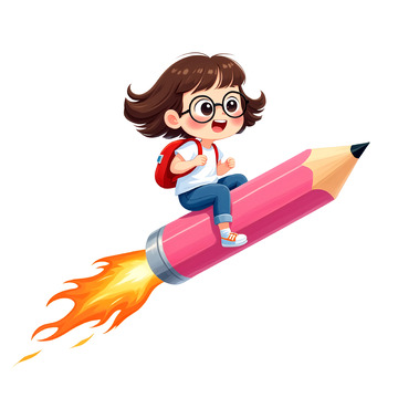 开学季卡通女孩铅笔插画素材