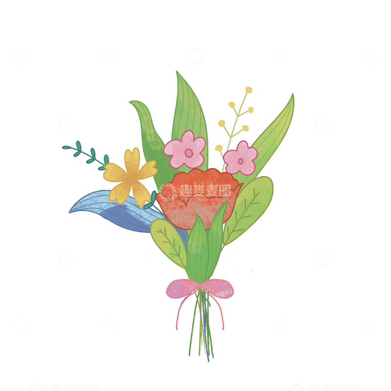 源文件下载【趣麦麦图】肌理风植物花束手捧花红色花朵