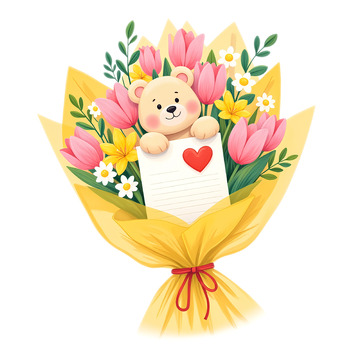 卡通花束小熊插画素材
