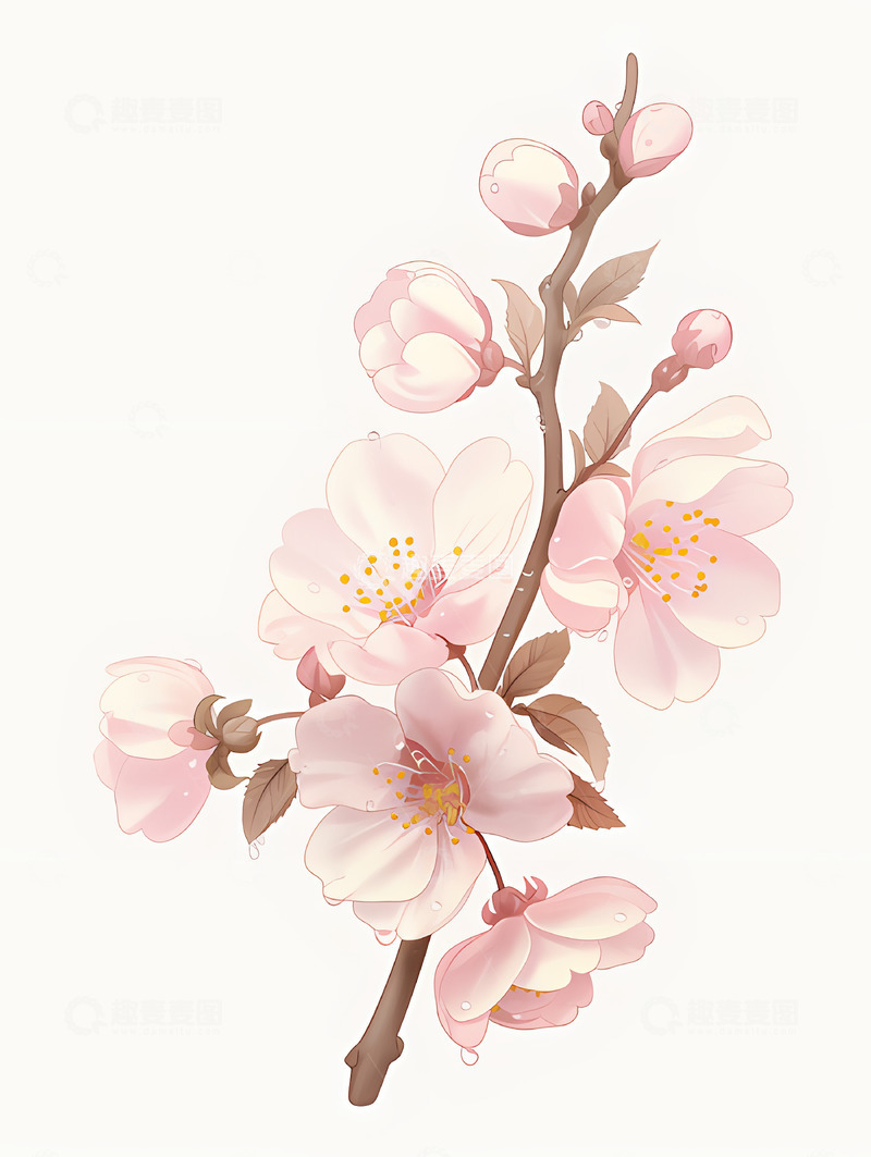 高清大图下载【趣麦麦图】春日桃花--插画