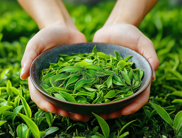 手捧一盘茶叶摄影图