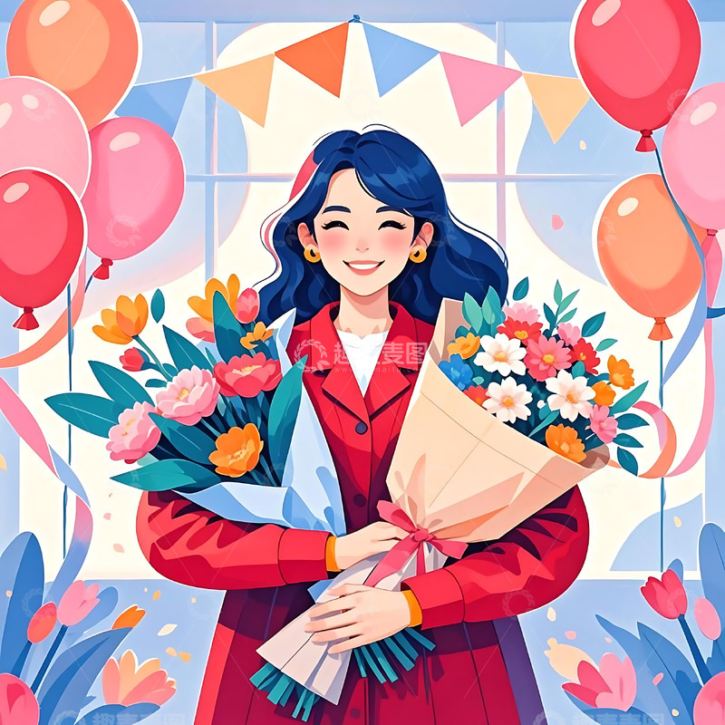 高清大图下载【趣麦麦图】妇女节手绘卡通人物插画元素