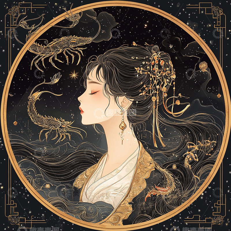 高清大图下载【趣麦麦图】十二星座古风少女9