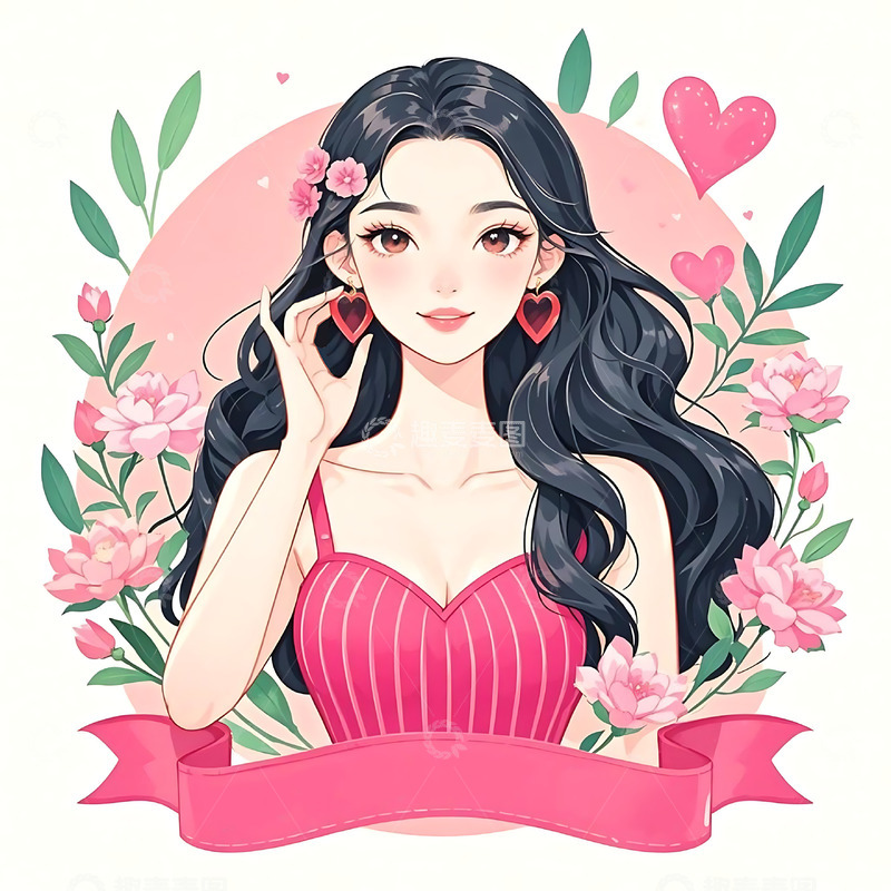 高清大图下载【趣麦麦图】女神节手绘卡通人物元素9