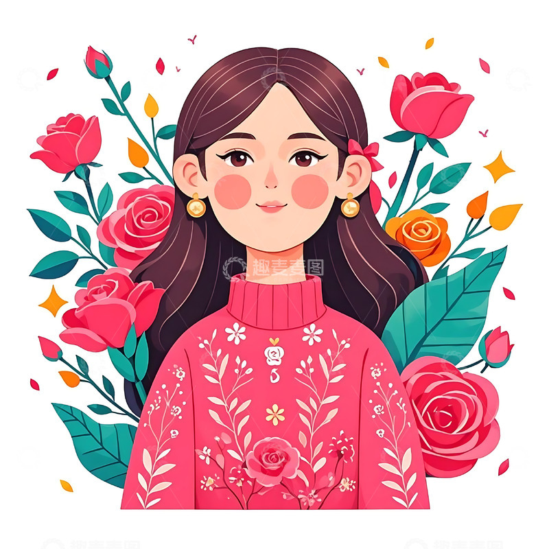 高清大图下载【趣麦麦图】女神节手绘卡通人物元素7