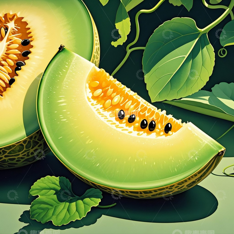 高清大图下载【趣麦麦图】哈密瓜 水果 插画