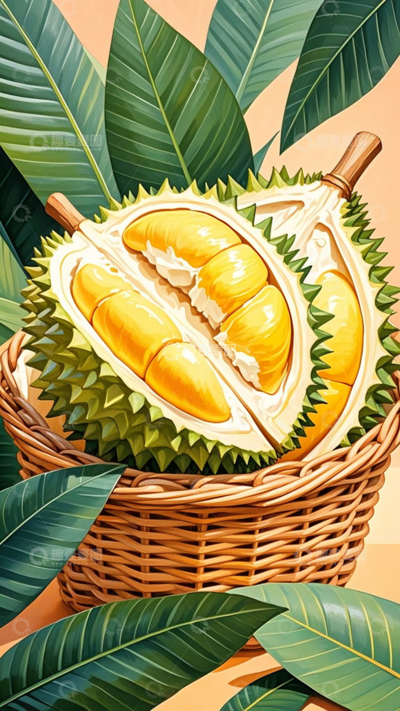 高清大图下载【趣麦麦图】榴莲 水果 插画