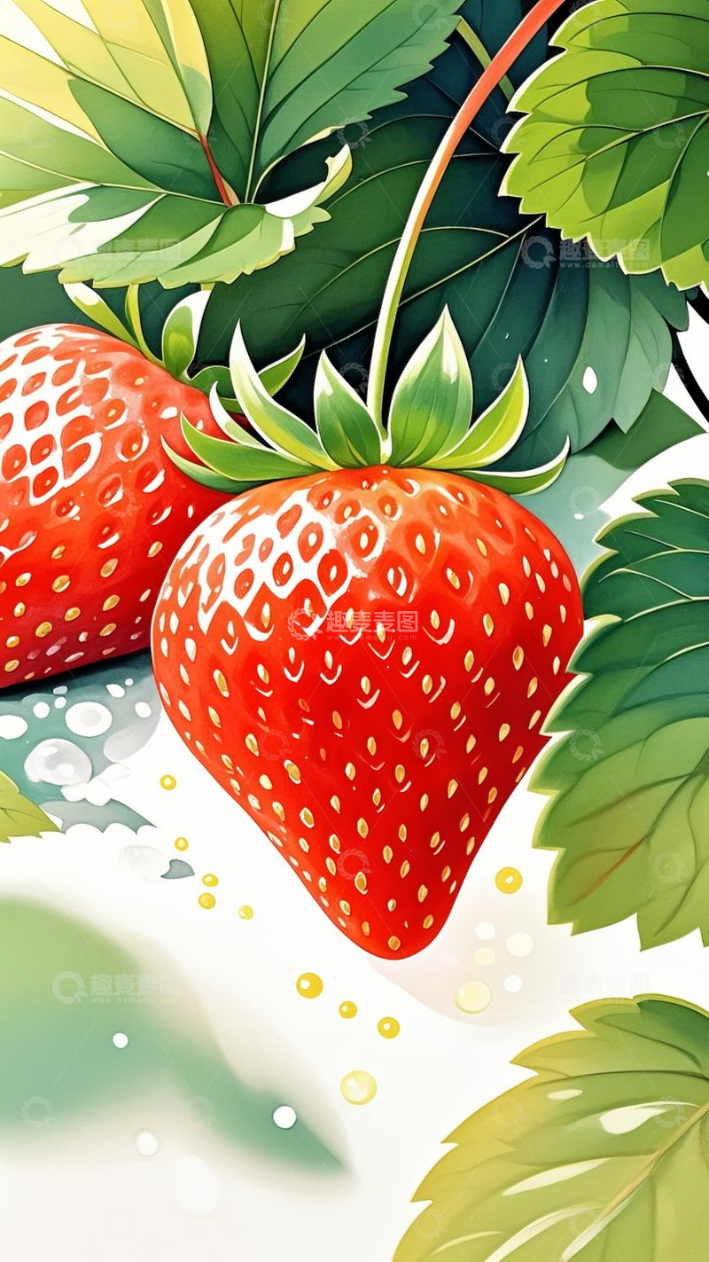 高清大图下载【趣麦麦图】草莓  水果 插画