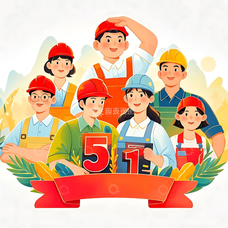 劳动节手绘人物插画元素